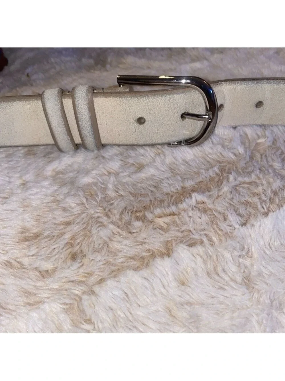 Johnston & Murphy Men’s Suede Belt Off-White Light Gray Size 40 Silver Buckle